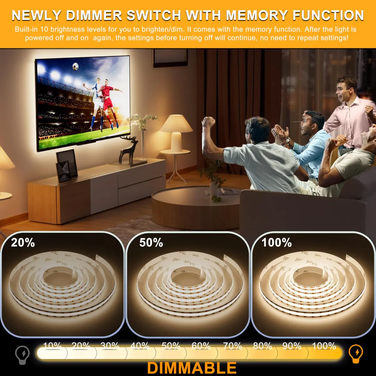 PAUTIX COB LED Strip Light 2m (6.56ft) 640 LEDs 4000K Natural White | Dimmable USB Powered Tape Light for TV Backlight & Home DIY - view 3