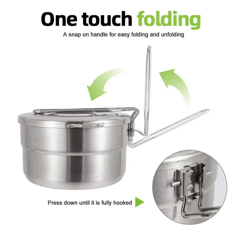 Denpetec 1.5L Stainless Steel Camping Pot with Lid & Folding Handle | Durable Outdoor Cookware (70-120 chars) - view 5