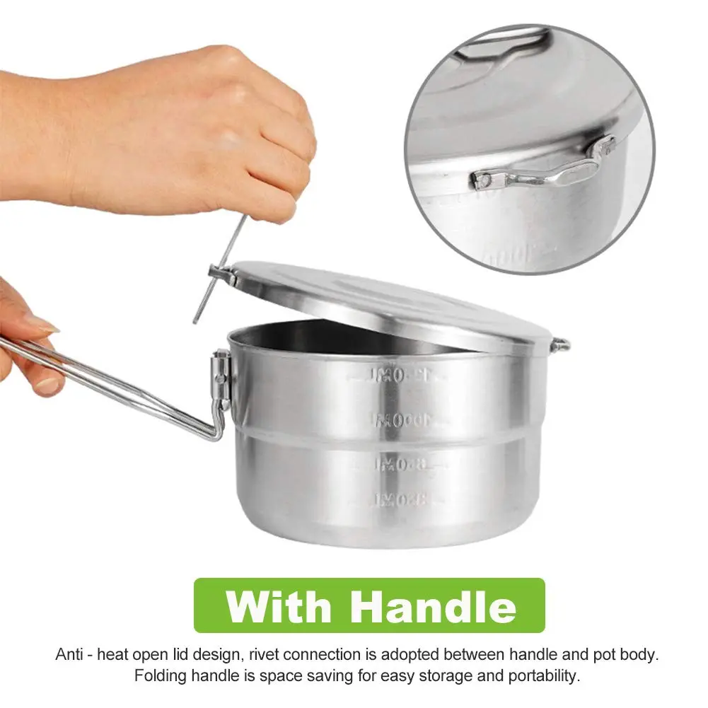 Denpetec 1.5L Stainless Steel Camping Pot with Lid & Folding Handle | Durable Outdoor Cookware (70-120 chars) - view 6