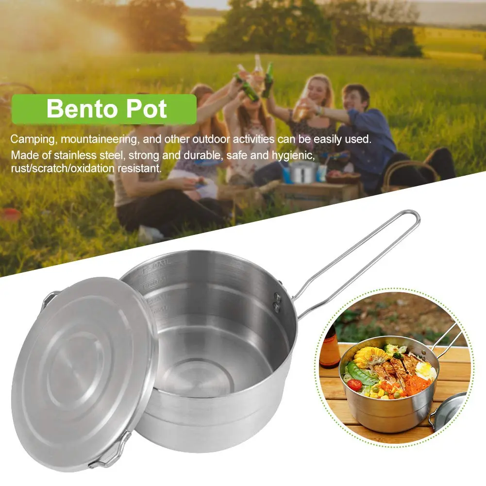 Denpetec 1.5L Stainless Steel Camping Pot with Lid & Folding Handle | Durable Outdoor Cookware (70-120 chars) - view 2