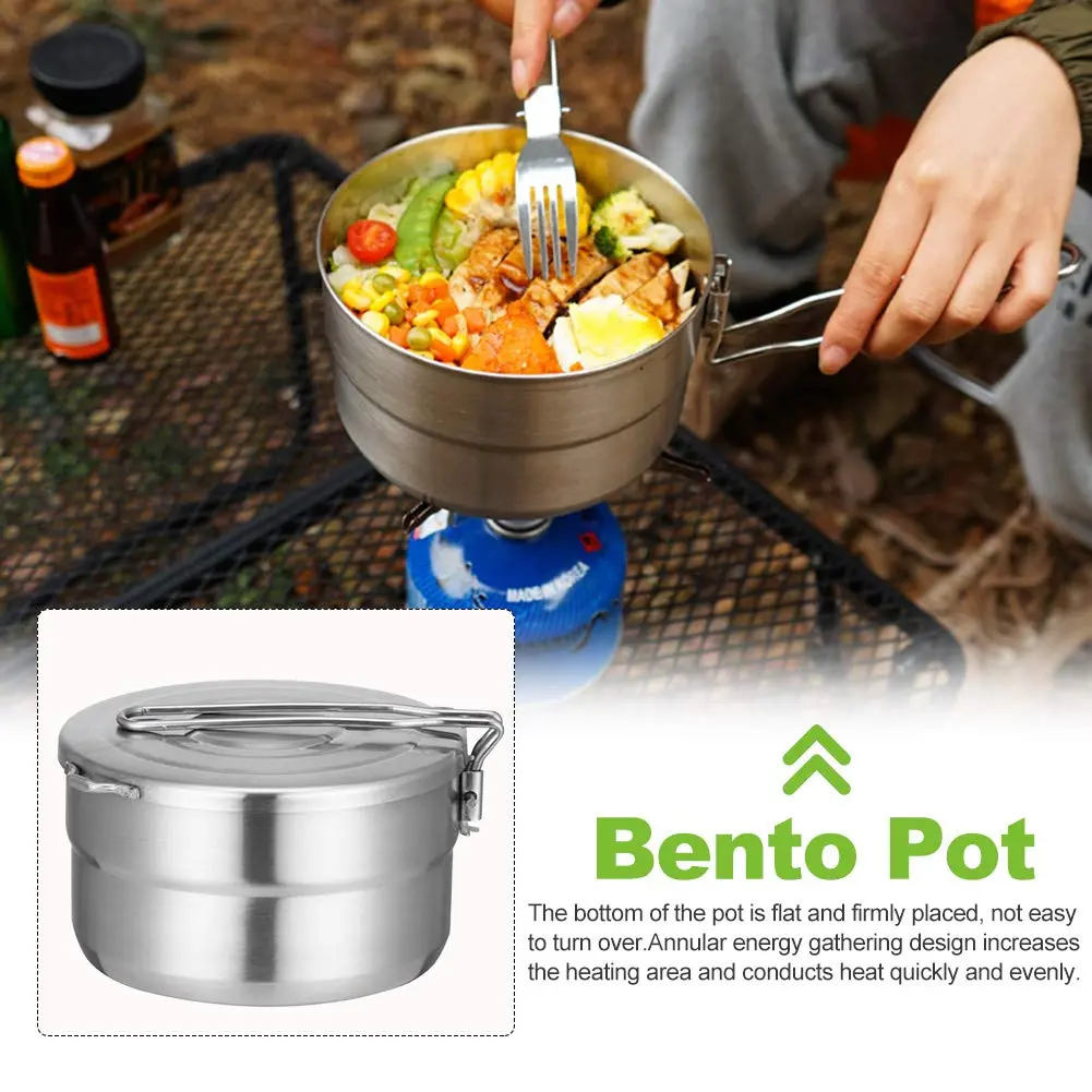 Denpetec 1.5L Stainless Steel Camping Pot with Lid & Folding Handle | Durable Outdoor Cookware (70-120 chars) - view 3