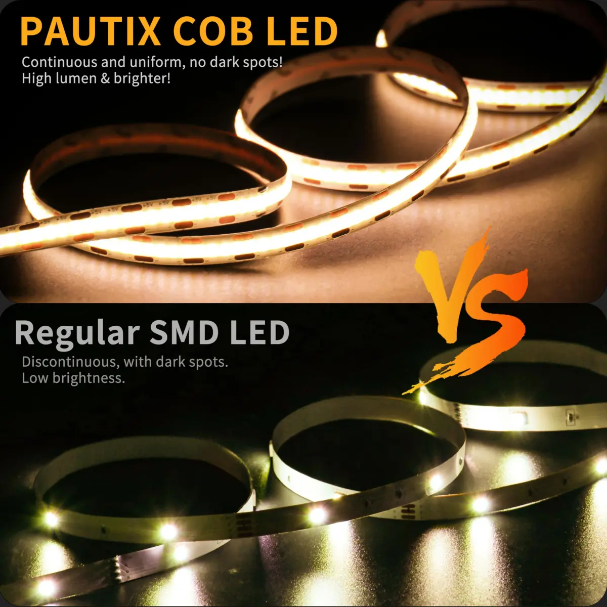 PAUTIX COB LED Strip Lights 2M (6.56ft) Warm White | Dotless Super Bright Dimmable USB Powered for TV Backlight, Under Cabinet, Bedroom, Kitchen Lighting - view 7