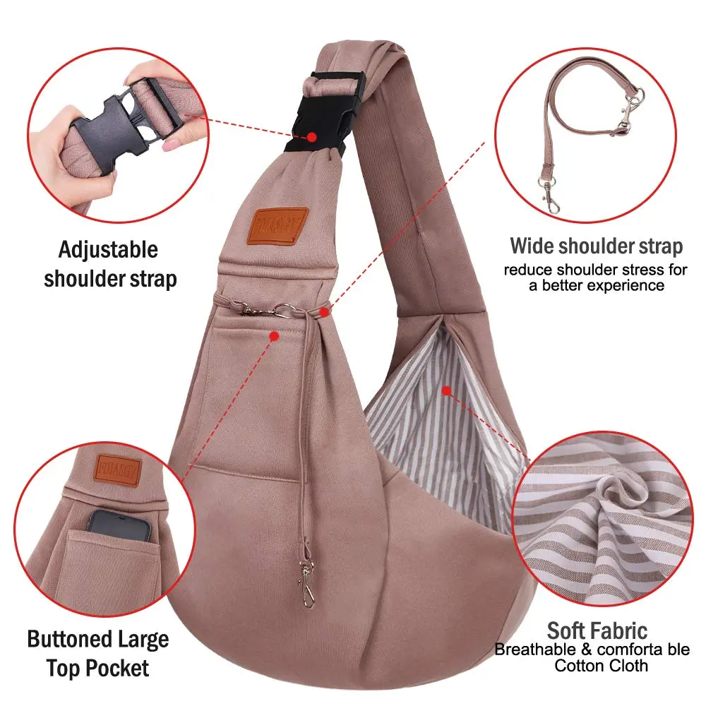 FDJASGY Small Dog Sling Carrier Khaki | Hands-Free Adjustable Pet Travel Bag for Outdoor Travel - view 3