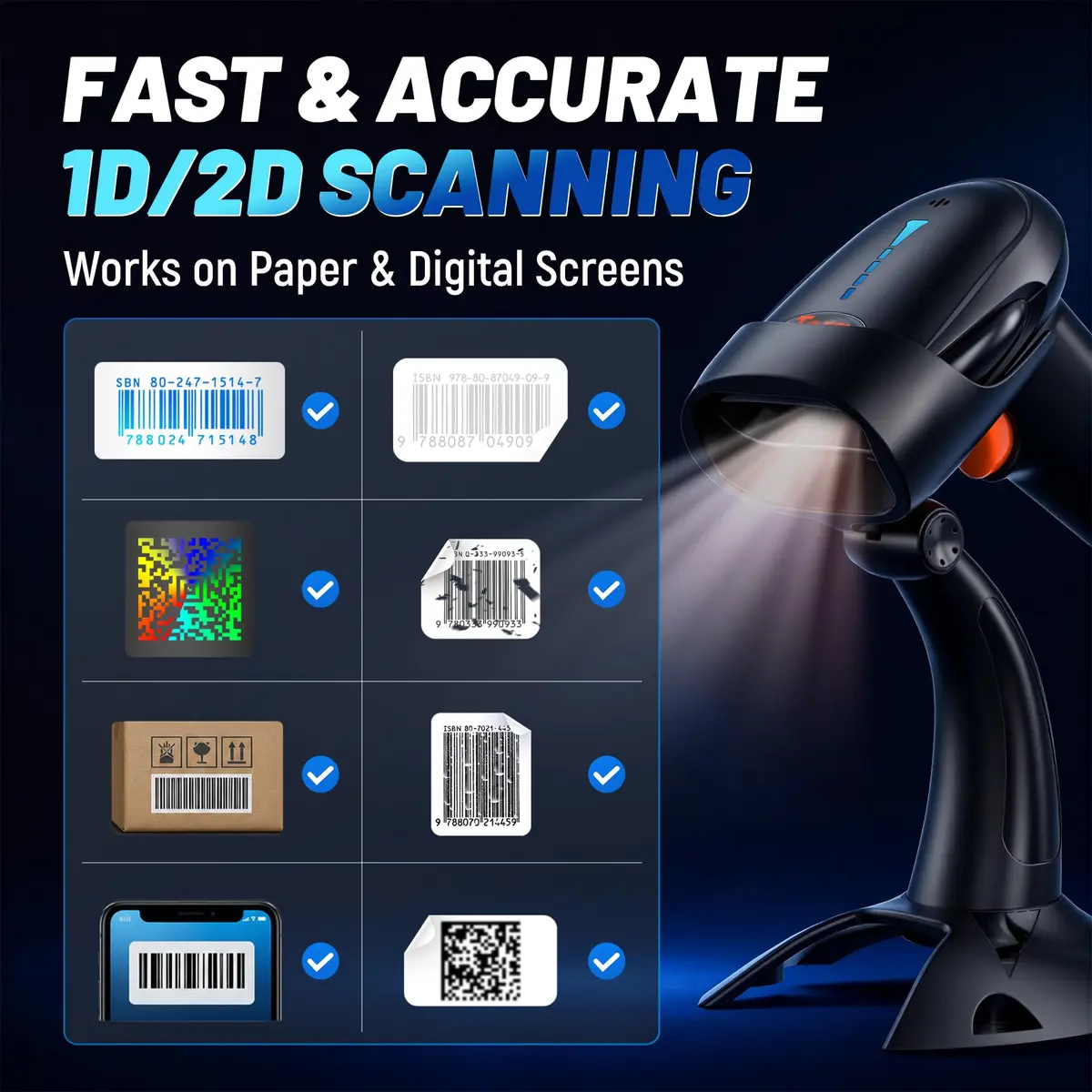 Tera Barcode Scanner 2D Wireless | Battery Indicator & Stand, HW0002 - view 4