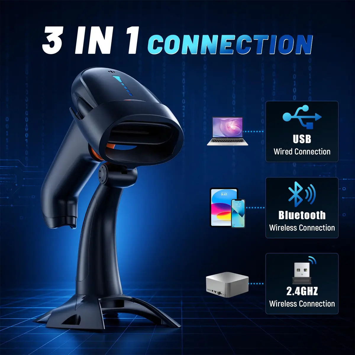 Tera Barcode Scanner 2D Wireless | Battery Indicator & Stand, HW0002 - view 5