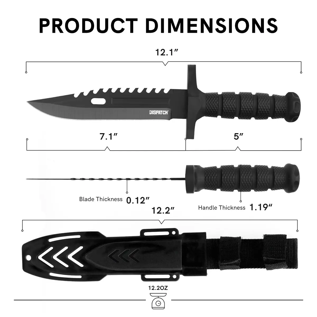 Dispatch Fixed Blade Hunting Knife with Sheath, 12-inch | Tactical Bowie Knife for Bushcraft & Camping - view 2