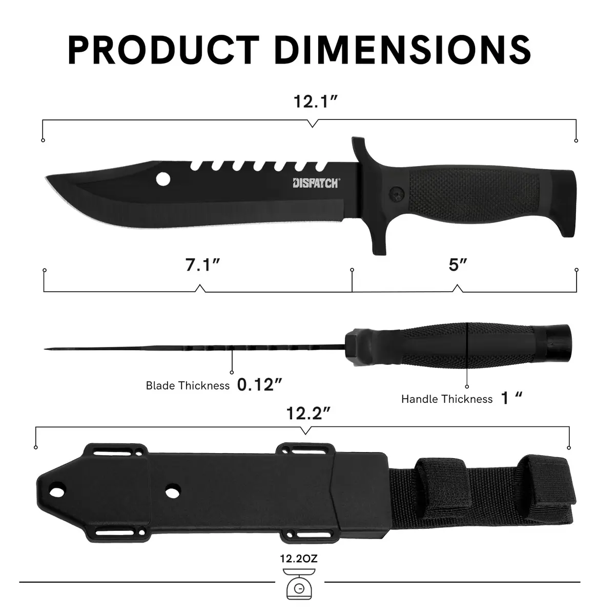 Dispatch Fixed Blade Hunting Knife with Sheath, 12-inch | Tactical Bowie Knife for Outdoors & Camping - view 2