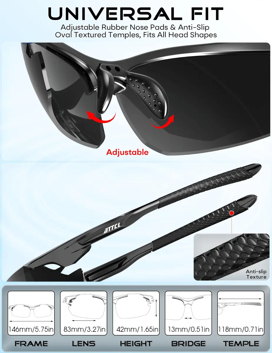 ATTCL Polarized Wrap Around Sunglasses for Men | UV400 Protection, TR90 Frame, 77mm Lens Width - view 6