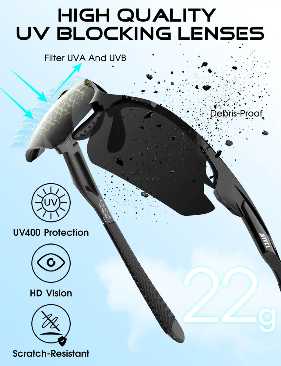 ATTCL Polarized Wrap Around Sunglasses for Men | UV400 Protection, TR90 Frame, 77mm Lens Width - view 4
