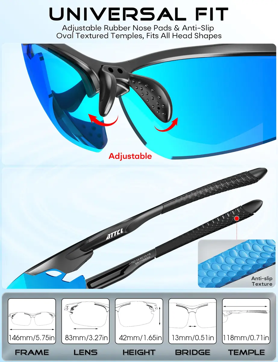 ATTCL Polarized Wrap Around Sunglasses for Men 77mm (2.4 in) | UV400 Protection, Anti-Glare Coating - view 6