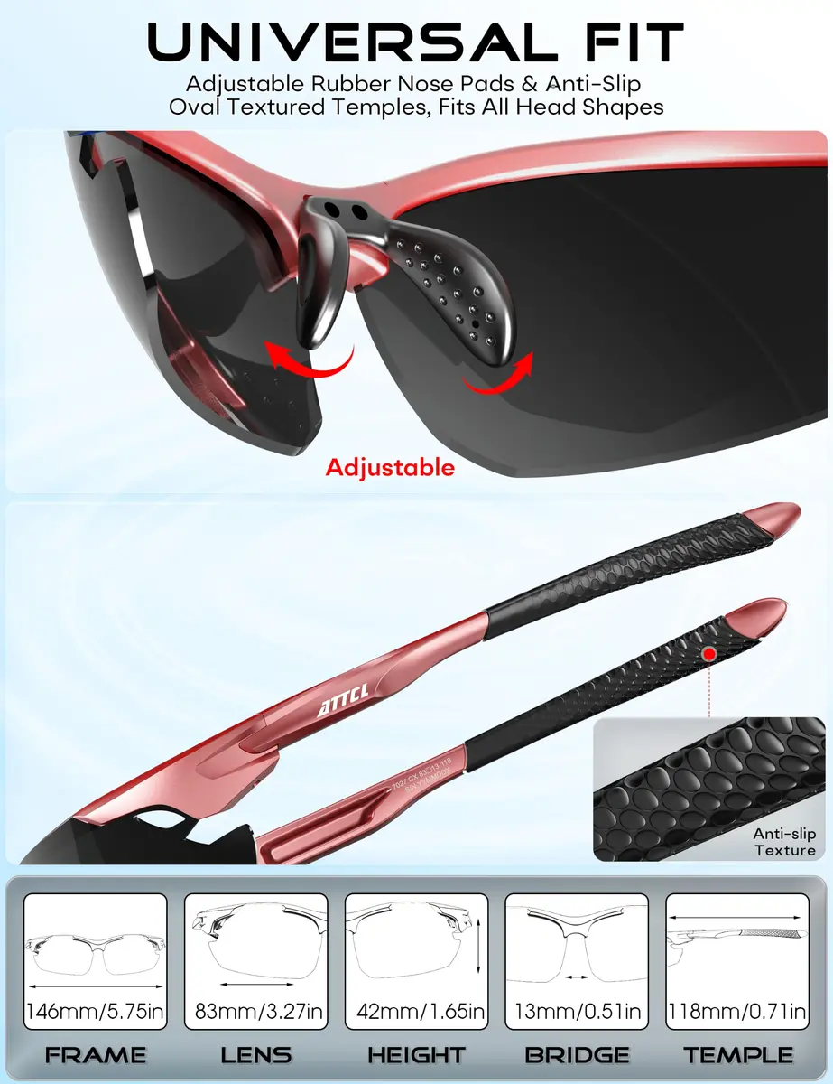 ATTCL Polarized Sports Sunglasses for Men, Wrap Around TR90 UV400 Protection, 77mm Lens Width | Running, Fishing, Golf - view 6