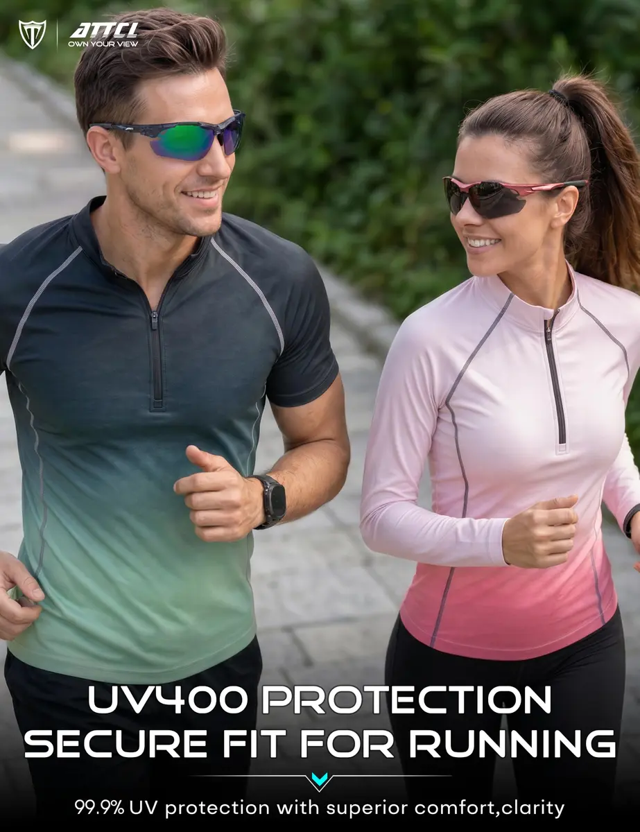 ATTCL Polarized Sports Sunglasses for Men, Wrap Around TR90 UV400 Protection, 77mm Lens Width | Running, Fishing, Golf - view 2