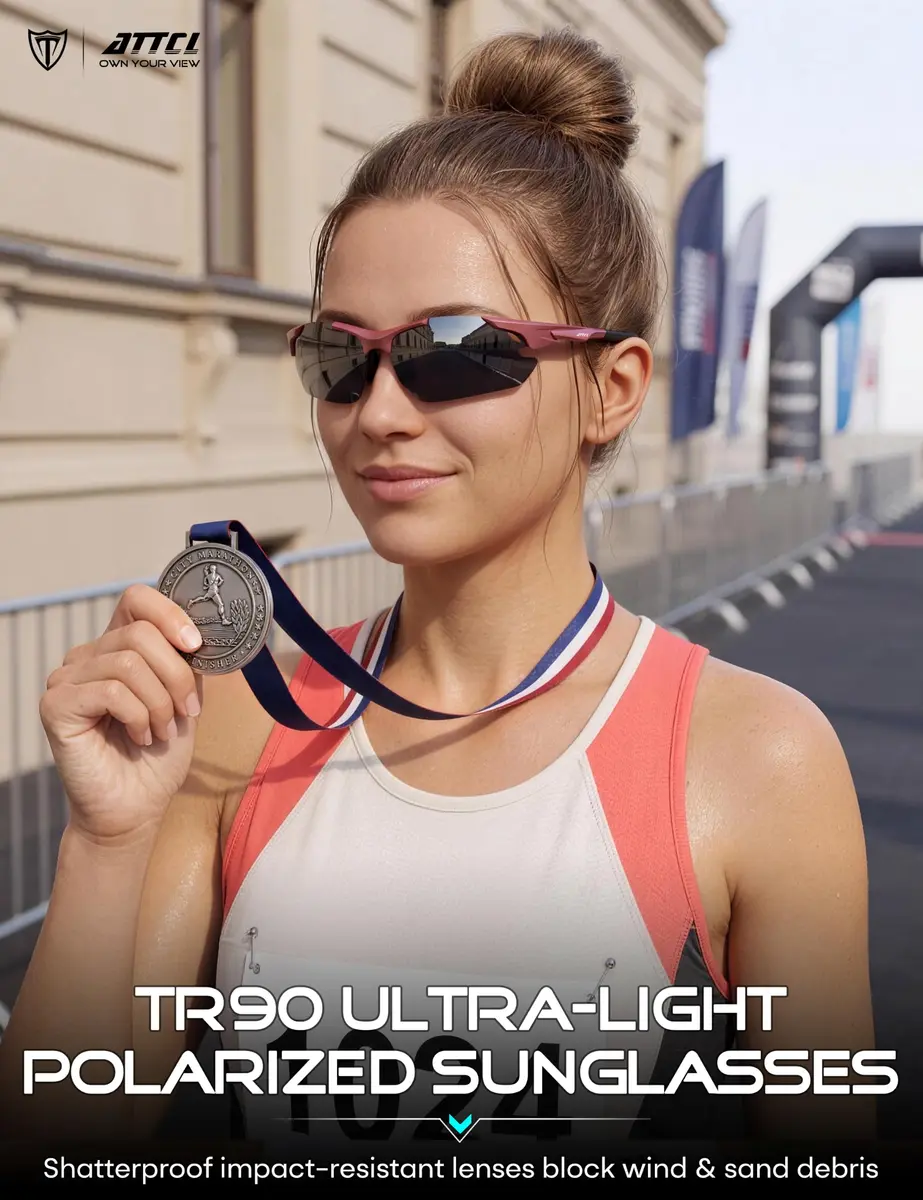 ATTCL Polarized Sports Sunglasses for Men, Wrap Around TR90 UV400 Protection, 77mm Lens Width | Running, Fishing, Golf - view 3