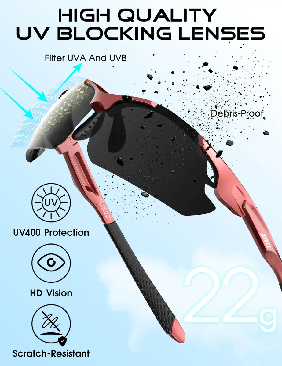 ATTCL Polarized Sports Sunglasses for Men, Wrap Around TR90 UV400 Protection, 77mm Lens Width | Running, Fishing, Golf - view 4
