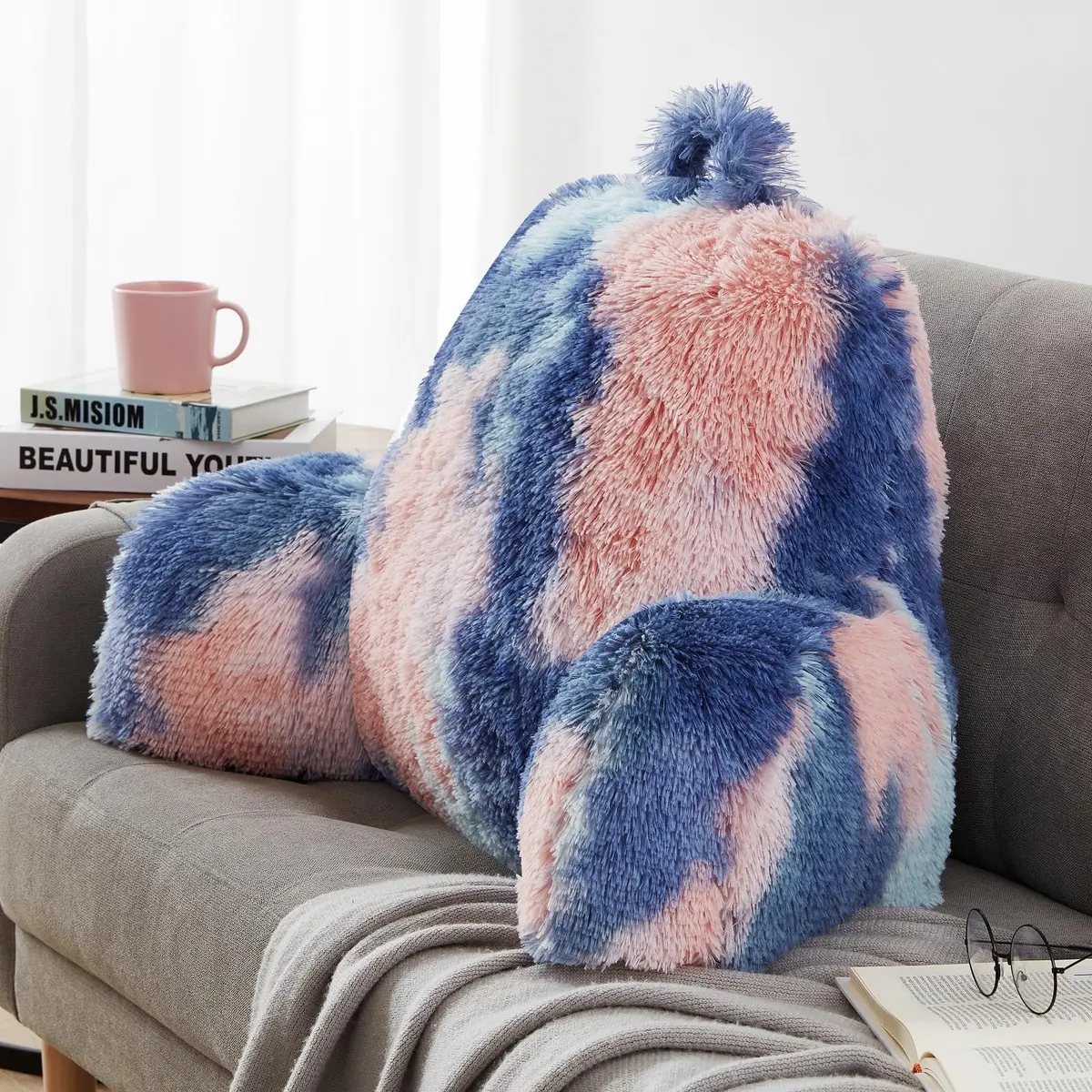 Ｂａｒｏｂｋｅ Bed Fluffy Fur Reading Pillow for Adults & Kids | Unisize, Support & Comfort in Bed or Chair - view 5