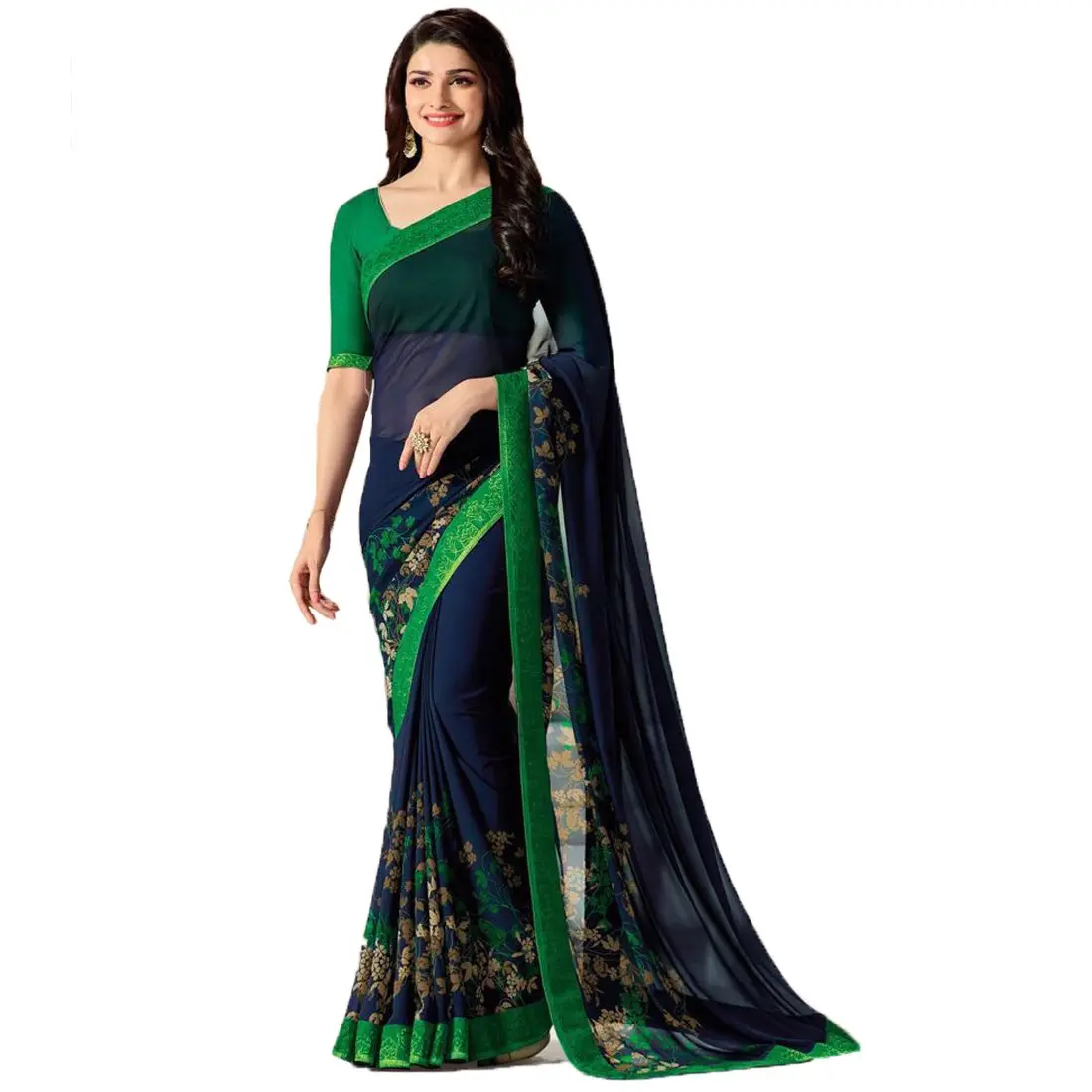 RAJESHWAR FASHION WITH RF Women's Pure Georgette Saree With Blouse Piece, Blue Green, One size - main product image