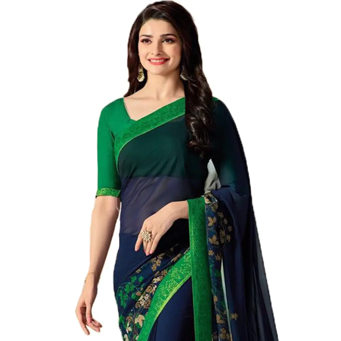 RAJESHWAR FASHION WITH RF Women's Pure Georgette Saree With Blouse Piece, Blue Green, One size - view 2