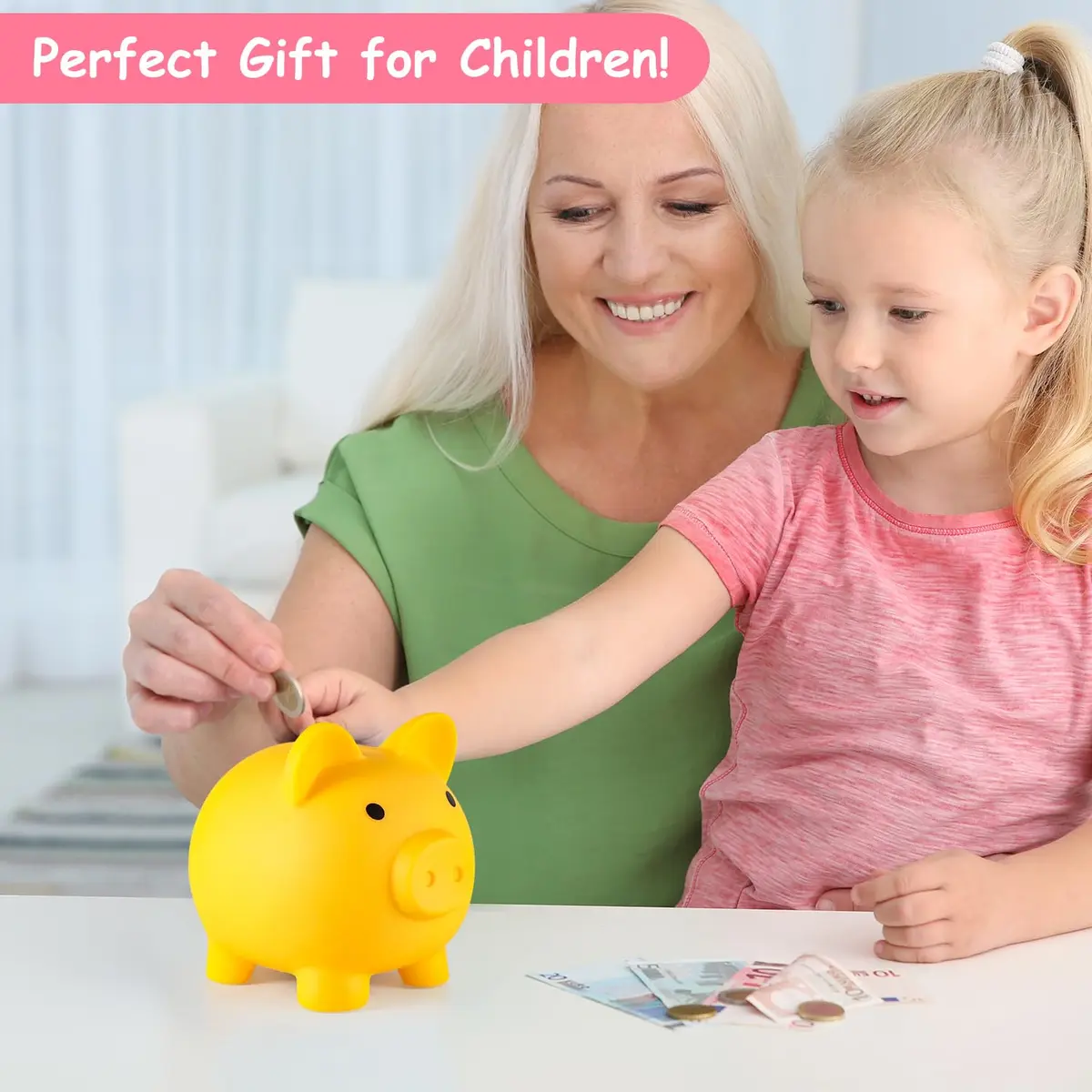 PJDRLLC Piggy Bank for Kids - Unbreakable Plastic Money Bank - Medium Size | Toddler Tough, Bright Colors, 2-7 Years - view 2