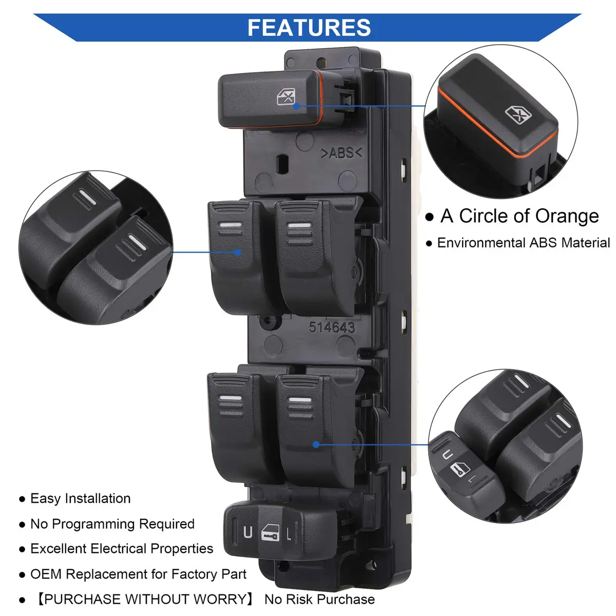 Obaee Driver Master Power Window Switch for Chevy Colorado GMC Canyon Hummer H3 H3T (Front Left Driver Side) - view 5