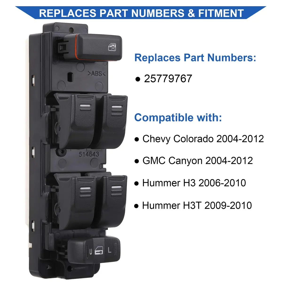 Obaee Driver Master Power Window Switch for Chevy Colorado GMC Canyon Hummer H3 H3T (Front Left Driver Side) - view 2
