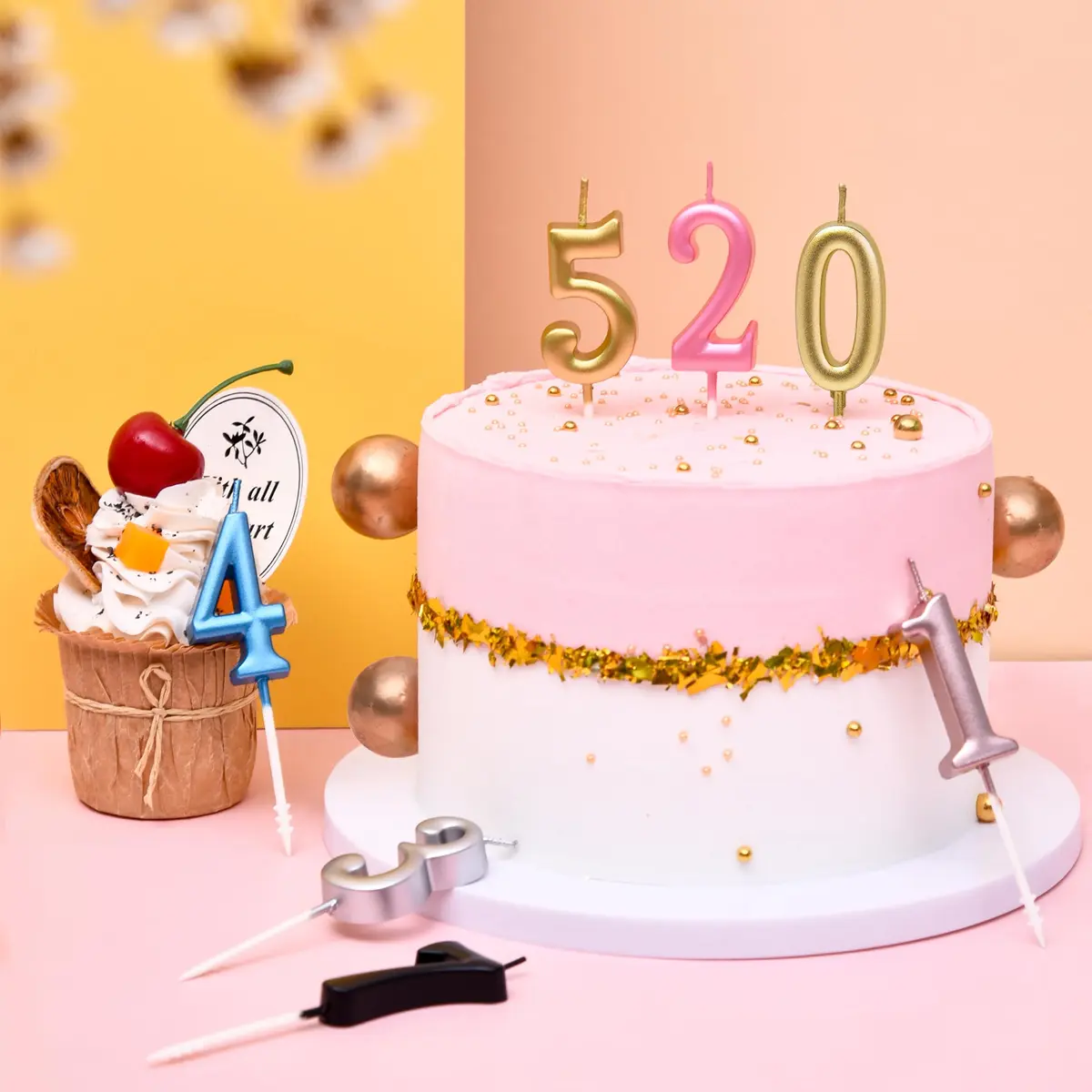 PHD CAKE Champagne Gold Number Birthday Candles 0-9 | 10 Pieces, 4.33 inches Tall - view 5
