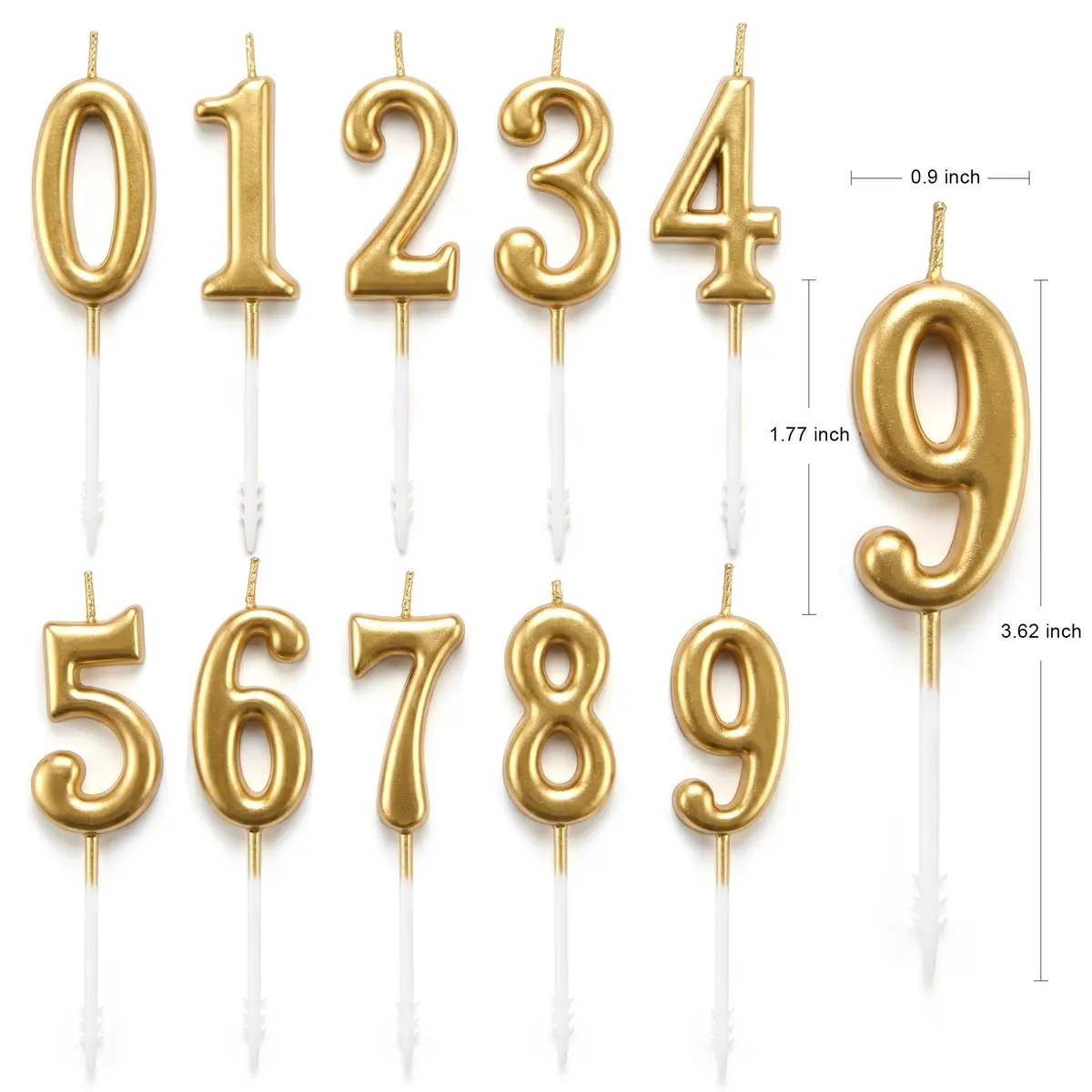 PHD CAKE Champagne Gold Number Birthday Candles 0-9 | 10 Pieces, 4.33 inches Tall - view 6