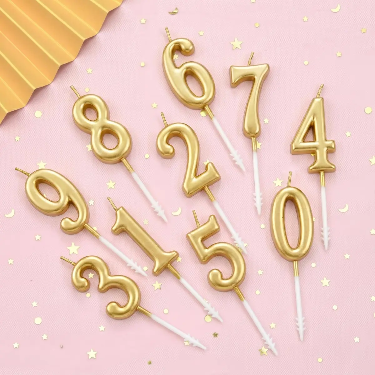 PHD CAKE Champagne Gold Number Birthday Candles 0-9 | 10 Pieces, 4.33 inches Tall - view 3
