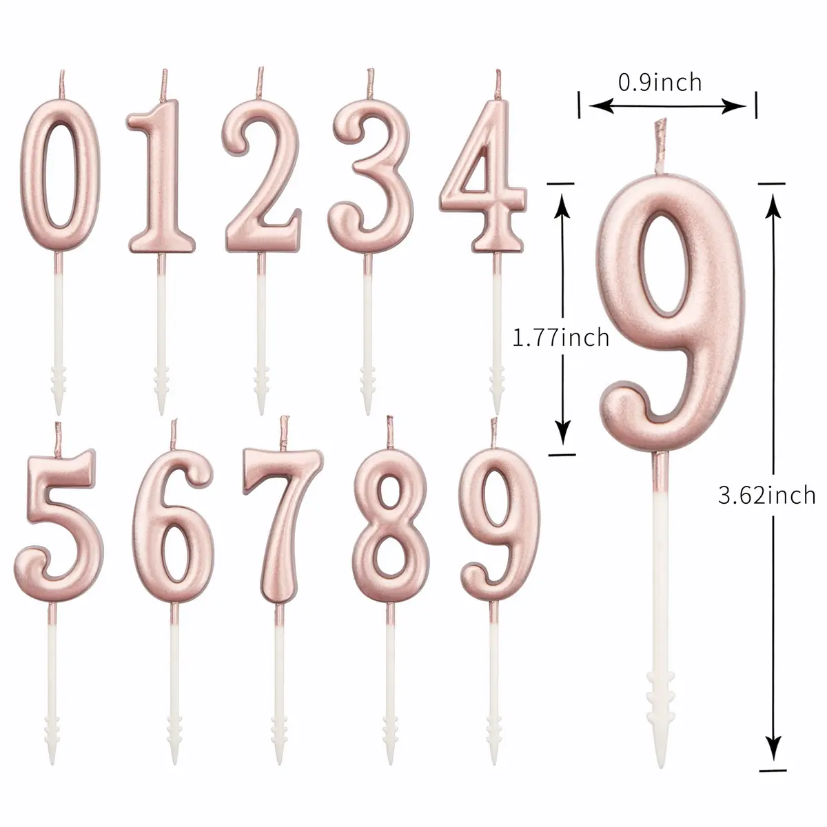 PHD CAKE Rose Gold Numeral Birthday Candles 0-9 (10 Pieces, 10.99 cm / 4.33 inches) | Glitter Cake Topper for Celebrations - view 6