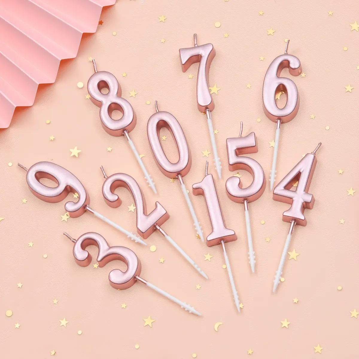 PHD CAKE Rose Gold Numeral Birthday Candles 0-9 (10 Pieces, 10.99 cm / 4.33 inches) | Glitter Cake Topper for Celebrations - view 3