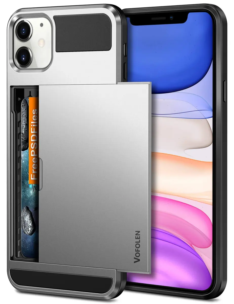 Vofolen iPhone 11 Wallet Case Silver | Card Holder & Slim Design - main product image