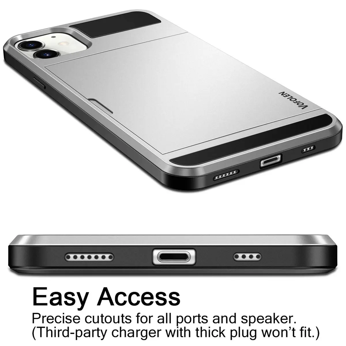 Vofolen iPhone 11 Wallet Case Silver | Card Holder & Slim Design - view 5