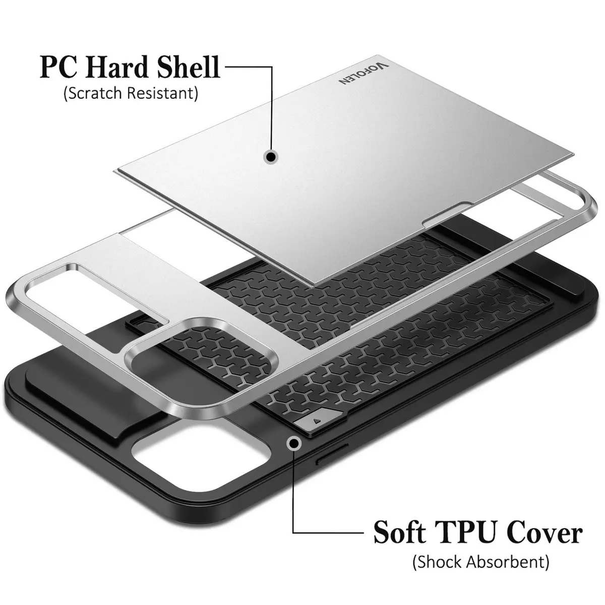 Vofolen iPhone 11 Wallet Case Silver | Card Holder & Slim Design - view 6