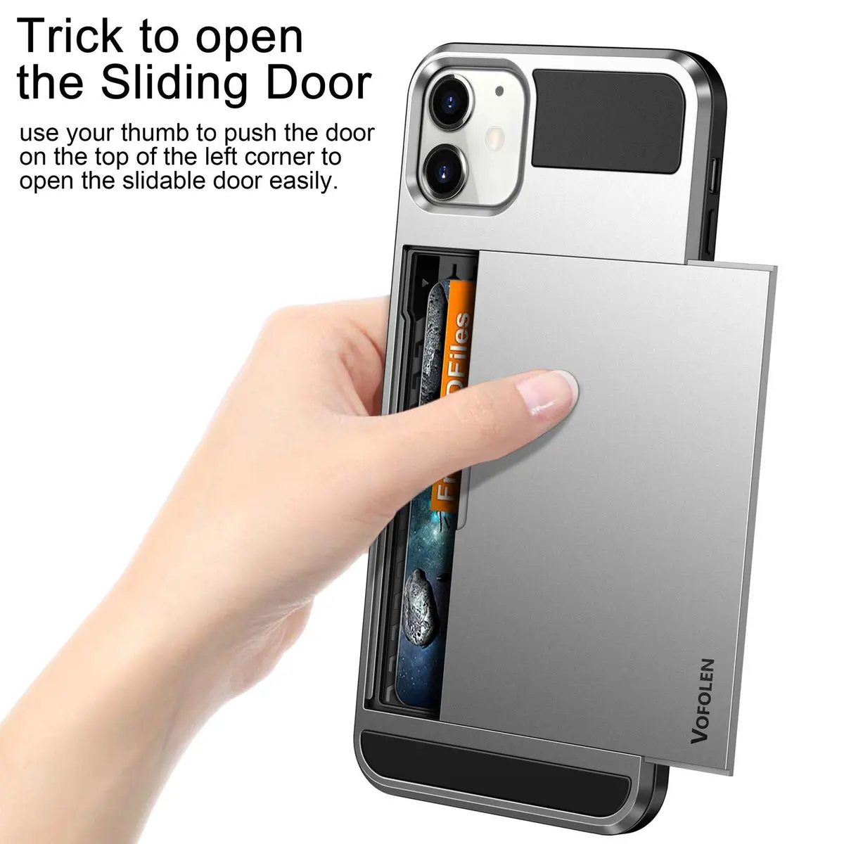 Vofolen iPhone 11 Wallet Case Silver | Card Holder & Slim Design - view 2
