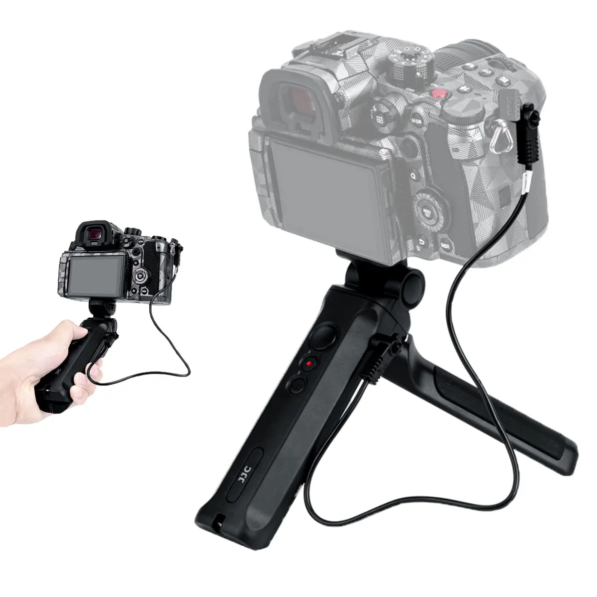 JJC Wired Shooting Grip Tripod for Panasonic Lumix DC-ZS99 G100D S9 Camera | Vlog & Selfie Support with Table-Top Mode - main product image