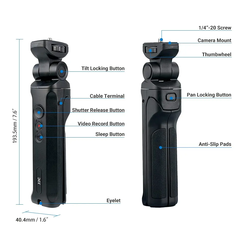 JJC Wired Shooting Grip Tripod for Panasonic Lumix DC-ZS99 G100D S9 Camera | Vlog & Selfie Support with Table-Top Mode - view 5