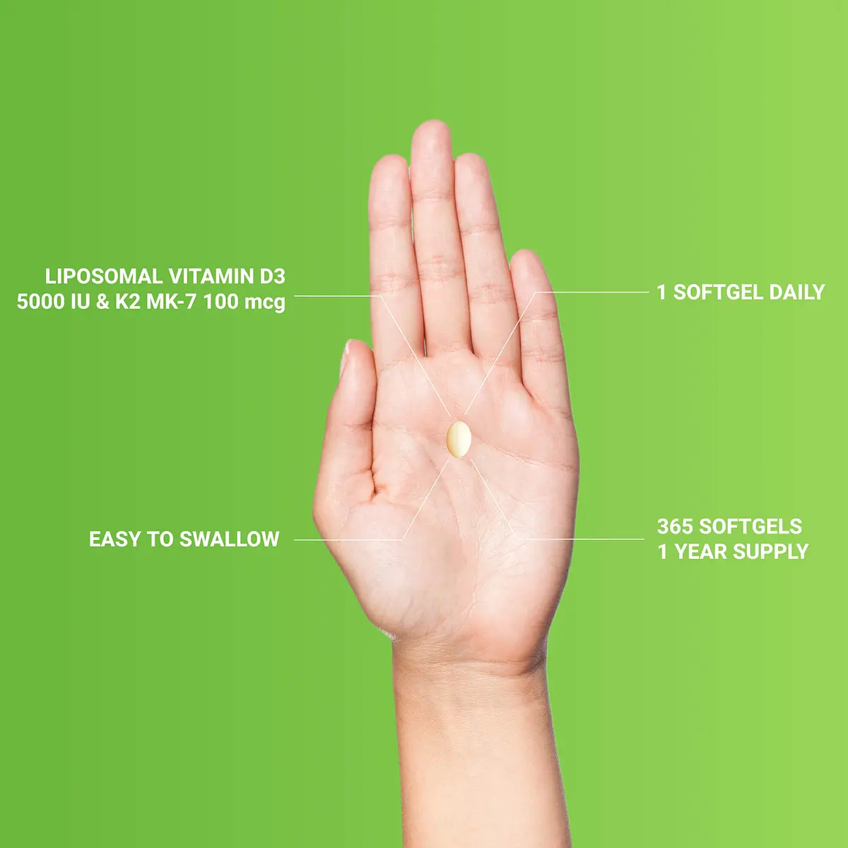 UpNourish Liposomal D3 K2 MK-7 365 Softgels | Organic Coconut Oil for Bone & Immunity - view 4