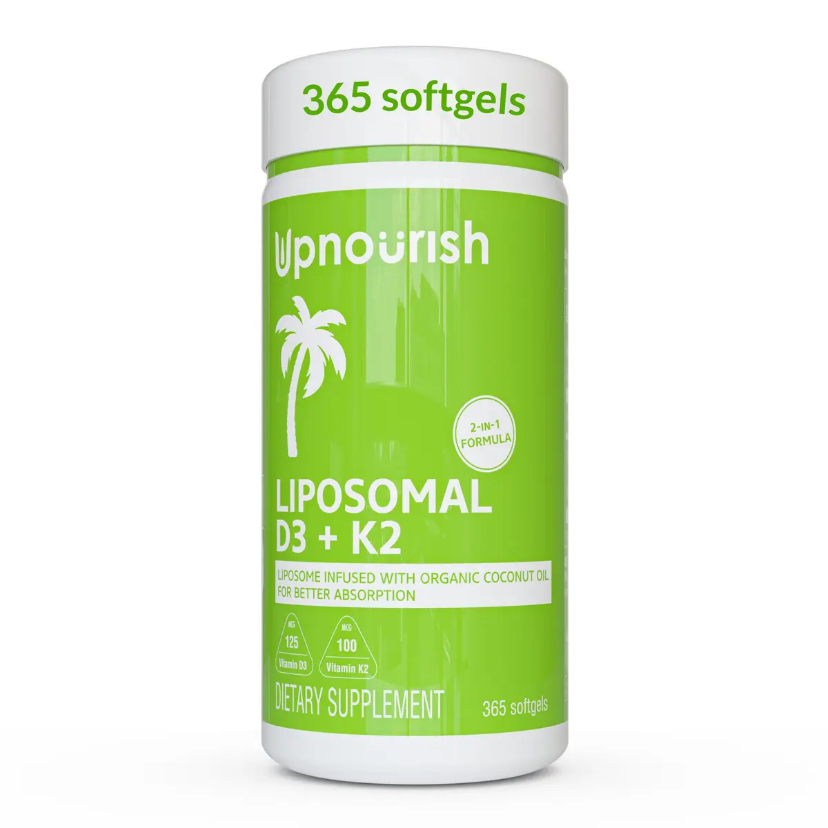 UpNourish Liposomal D3 K2 MK-7 365 Softgels | Organic Coconut Oil for Bone & Immunity - main product image