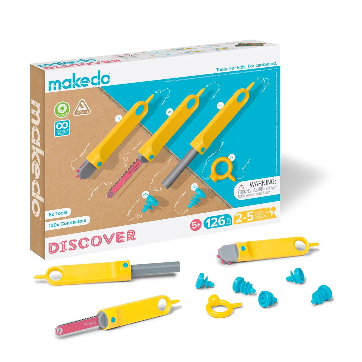 Makedo Discover | Safe Cardboard Construction Toy Kit for Kids, 126 Pieces | STEM & STEAM Educational Play, Age 5+ - main product image
