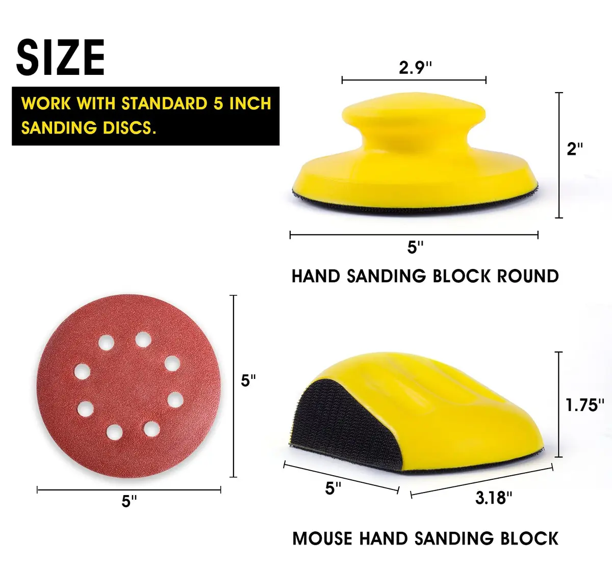 S SATC 5 Inch Sanding Blocks (2-Pack) | Hook and Loop Hand Sanding for Woodworking & Crafts - view 2