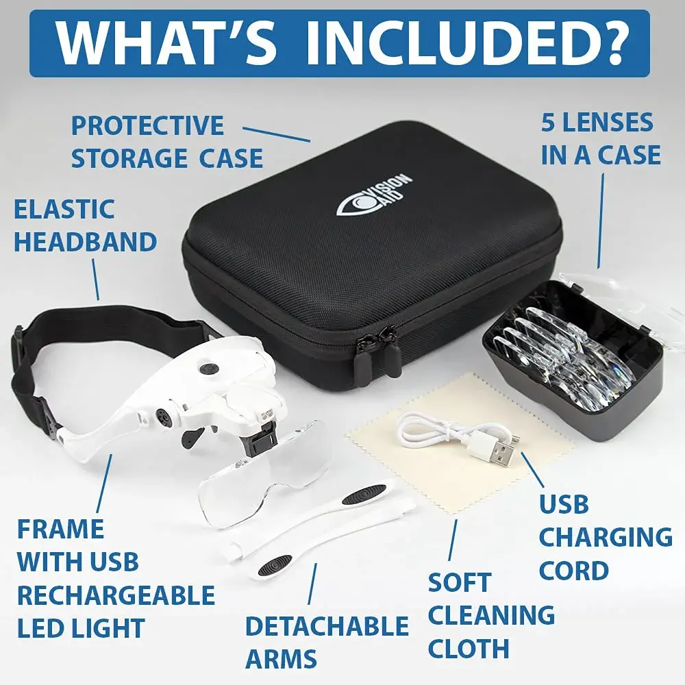 Vision Aid Headband Magnifier with LED Light, 5 Lenses & Case | Hands-Free Magnifying Glass for Crafts & Close Work - view 6