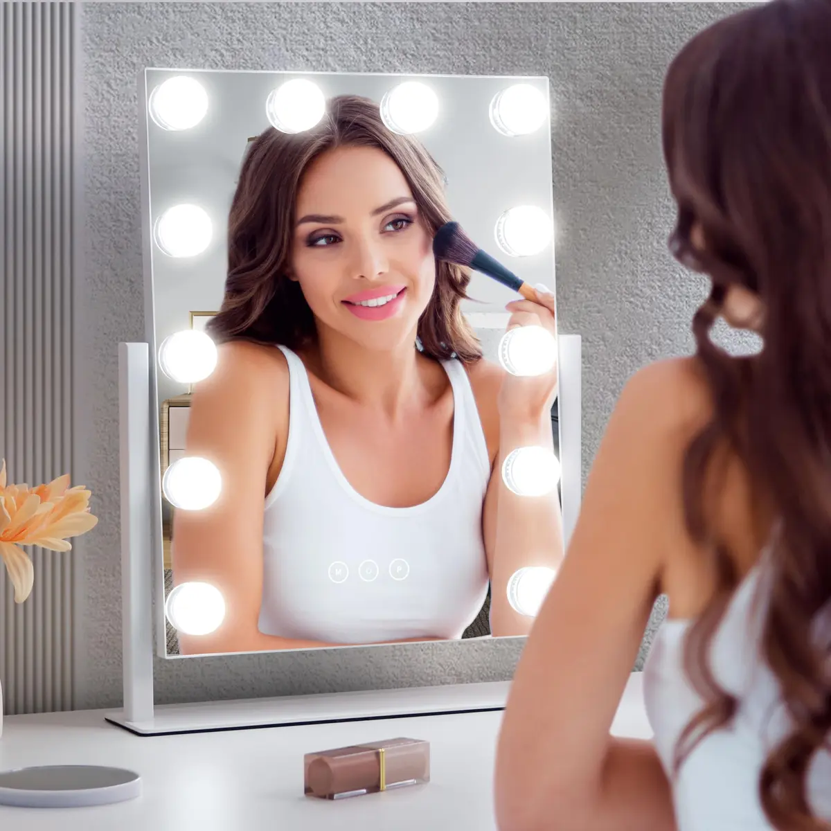 NUSVAN Vanity Makeup Mirror with Lights, 3 Color Modes, 10X Magnification, 360° Rotation, White (14.6Inch) | Adjustable Brightness & Detachable Mirror - view 5