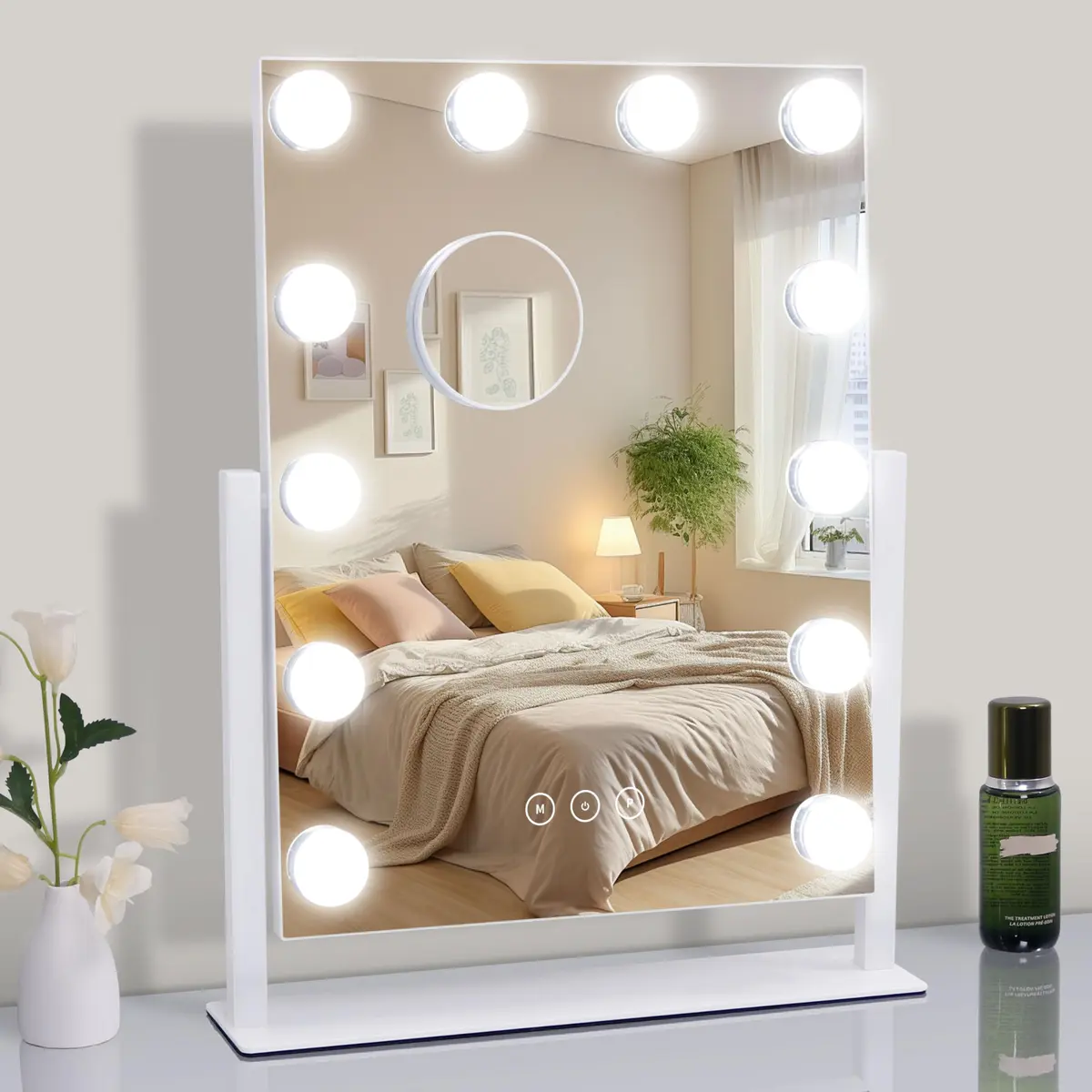 NUSVAN Vanity Makeup Mirror with Lights, 3 Color Modes, 10X Magnification, 360° Rotation, White (14.6Inch) | Adjustable Brightness & Detachable Mirror - view 7