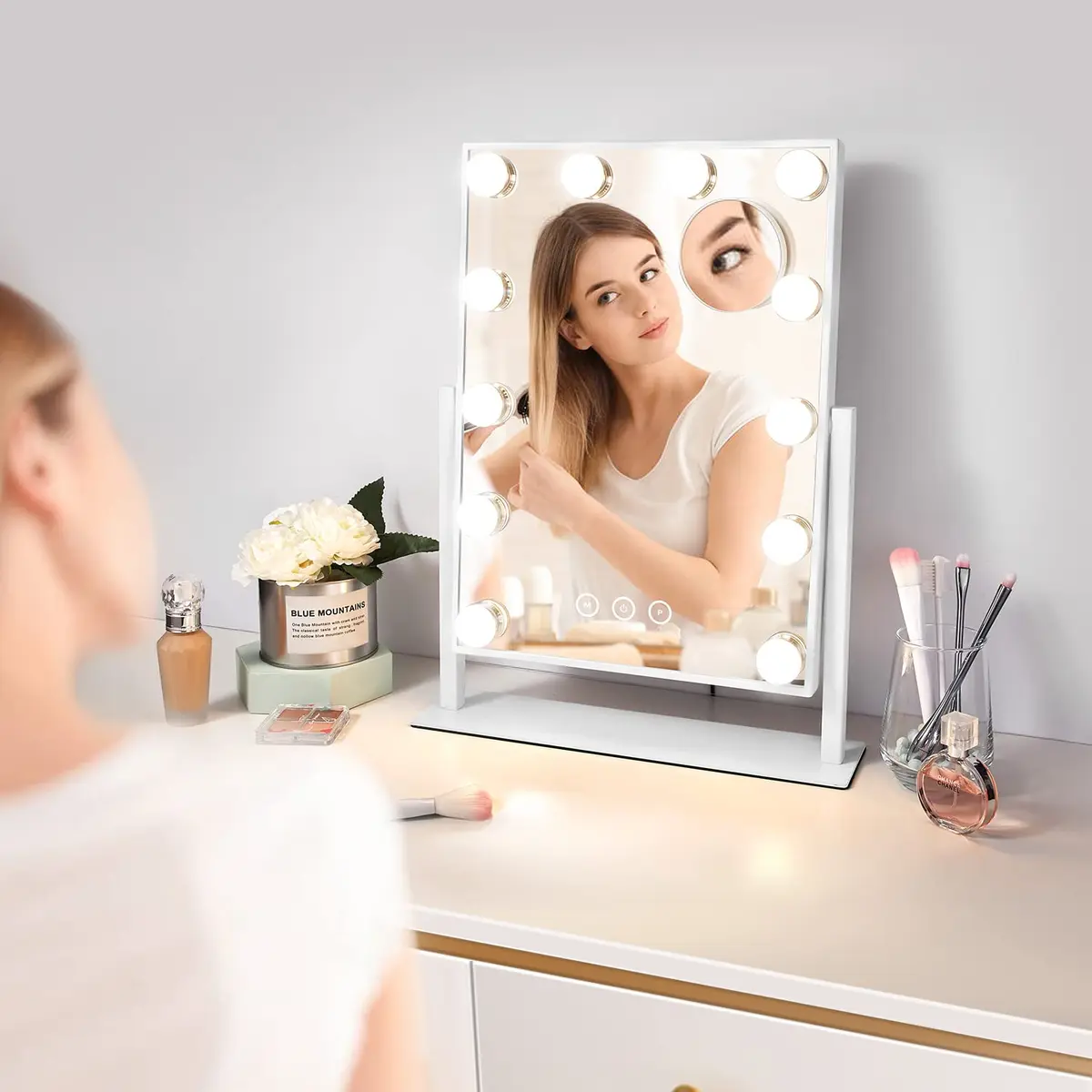NUSVAN Vanity Makeup Mirror with Lights, 3 Color Modes, 10X Magnification, 360° Rotation, White (14.6Inch) | Adjustable Brightness & Detachable Mirror - view 8