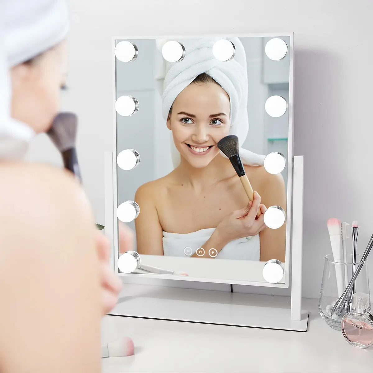 NUSVAN Vanity Makeup Mirror with Lights, 3 Color Modes, 10X Magnification, 360° Rotation, White (14.6Inch) | Adjustable Brightness & Detachable Mirror - view 9