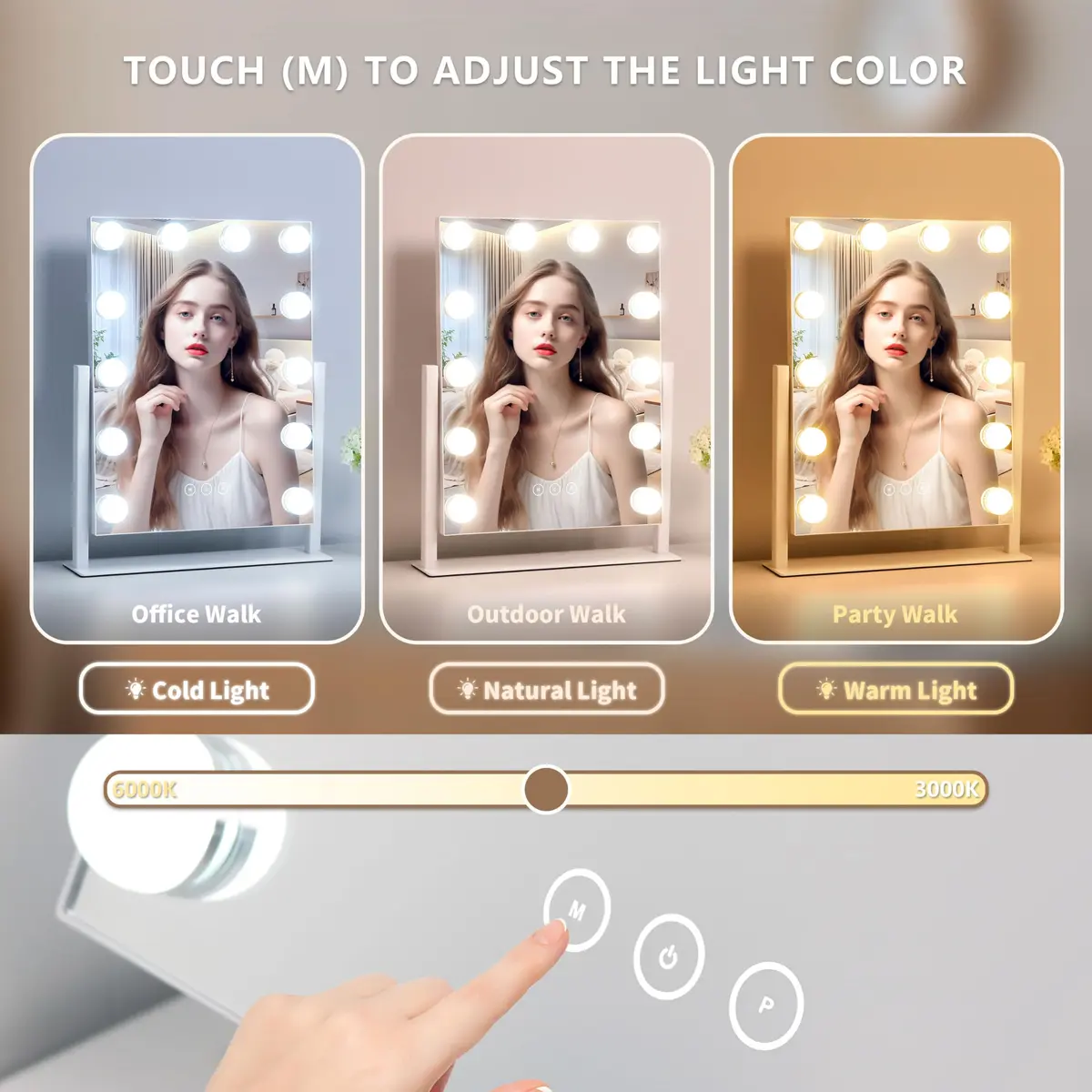 NUSVAN Vanity Makeup Mirror with Lights, 3 Color Modes, 10X Magnification, 360° Rotation, White (14.6Inch) | Adjustable Brightness & Detachable Mirror - view 2