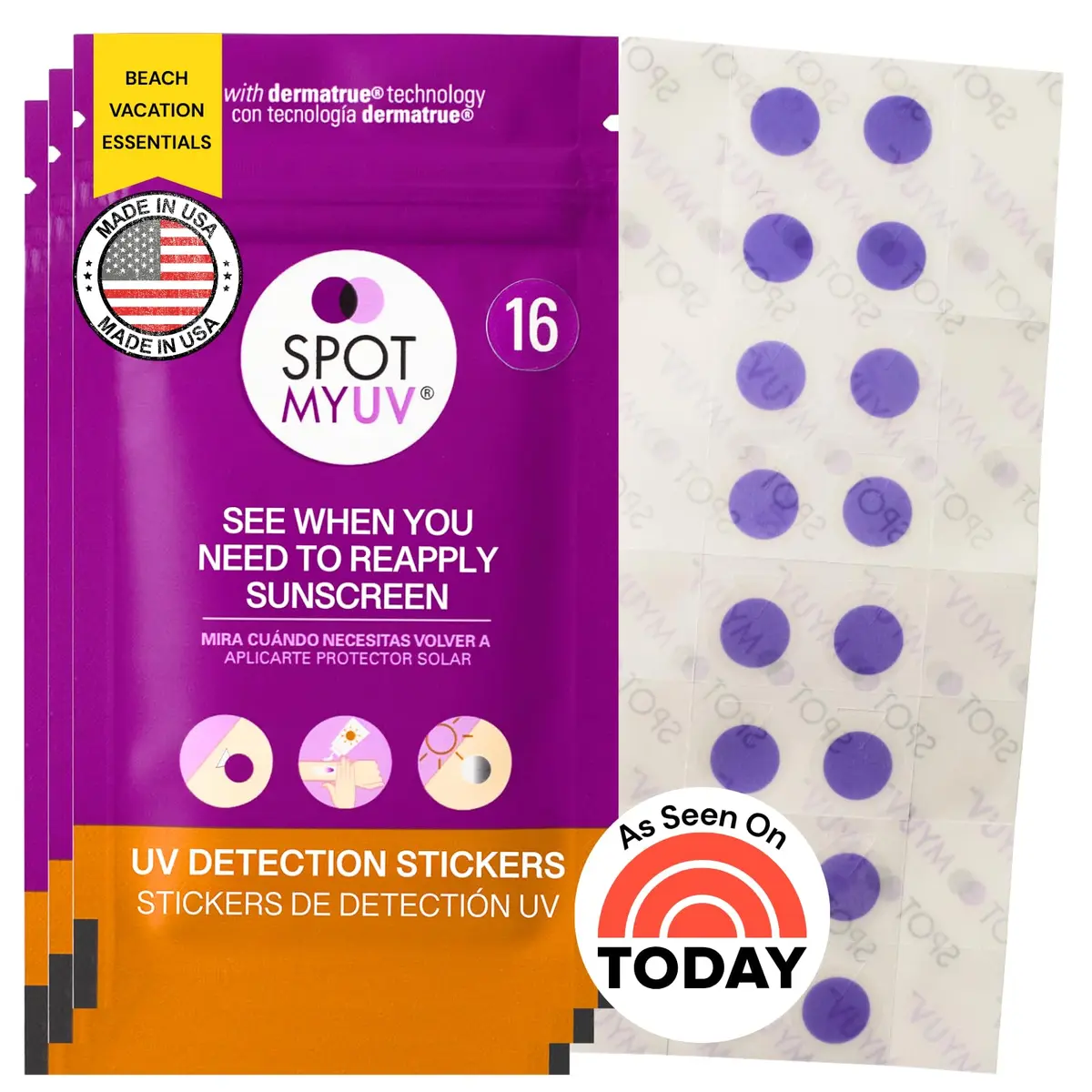 SPOTMYUV Sunscreen Stickers, UV Detection SPF Indicator Dots, 48 Count | Real-Time Sun Safety Monitoring - main product image