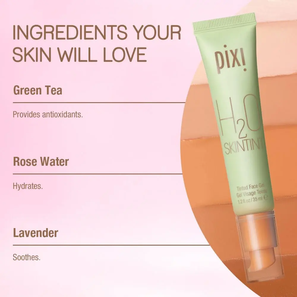 Pixi H2O SkinTint | Tinted Face Gel Moisturizer | Hydrating Coverage with Hyaluronic Acid | Evens Skin Tone & Reduces Redness | Oil-Free Dewy Finish | Mocha | 1.2 fl oz - view 5