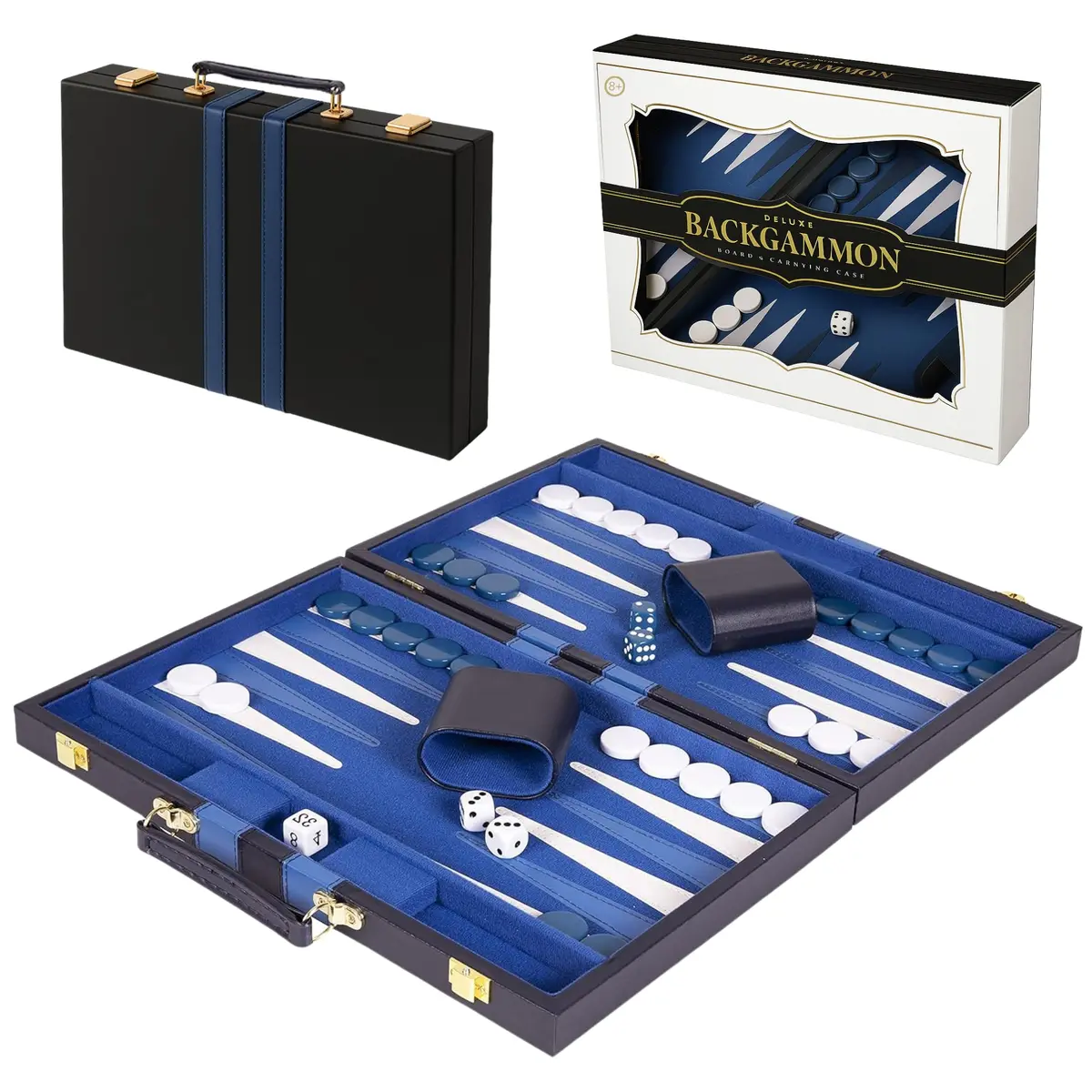 Crazy Games Premium Backgammon 11" Small Blue - Travel Board Game for Adults & Kids - main product image