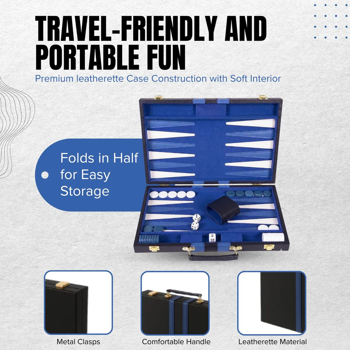 Crazy Games Premium Backgammon 11" Small Blue - Travel Board Game for Adults & Kids - view 7