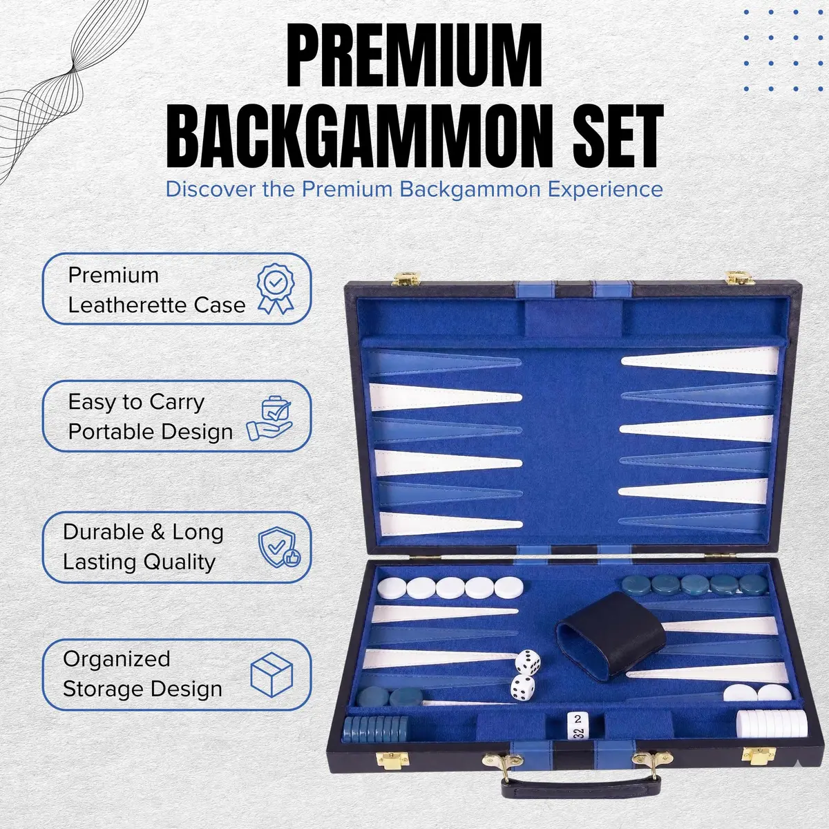 Crazy Games Premium Backgammon 11" Small Blue - Travel Board Game for Adults & Kids - view 3